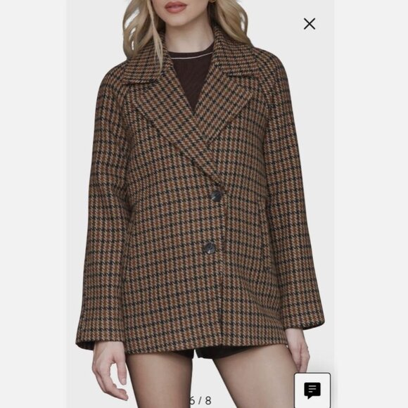 NWT Avec Les Filles Relaxed Plaid Raglan Double Breasted Short Coat Size S - Picture 6 of 11
